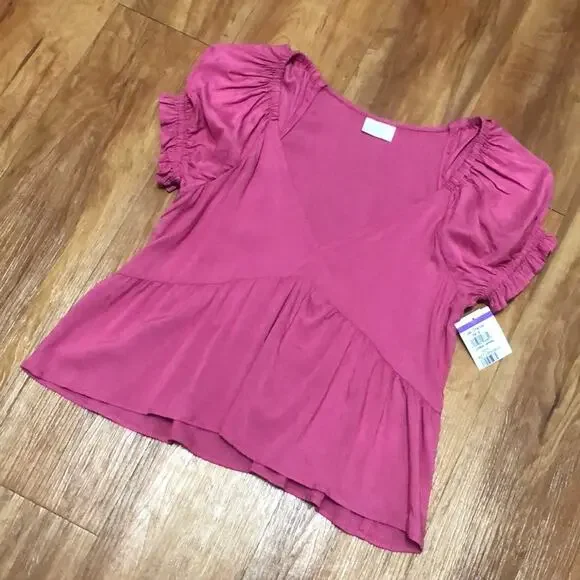 Abound Pink Ruffle Sleeve Peplum Hemline Blouse Size XS - Picture 2 of 7